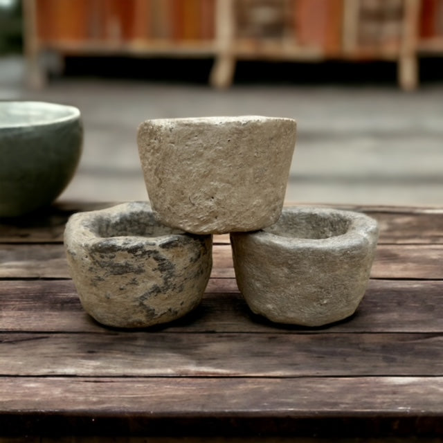 Antique tiny vintage stone pots (3)